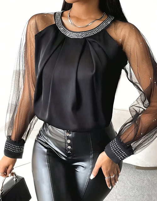 Load image into Gallery viewer, Elegant Women Black Blouse | Round Neck, Long Sleeves, Machine Washable, Breathable Fabric, Sophisticated Detailing Very Fashionable
