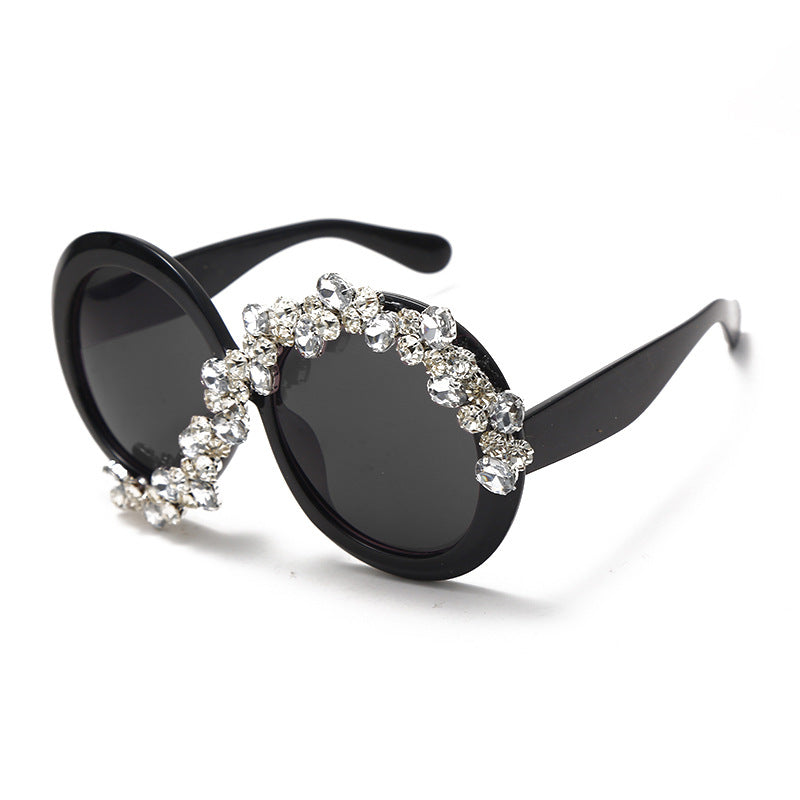 Women's Oversized Round Fashion Glasses | Composite Frame with Rhinestone Embellishments | Gradient Lenses | Sporty Street Style