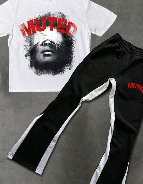 Load image into Gallery viewer, Men &quot;MUTED&quot; Graphic T-Shirt &amp; Joggers Set - Casual Summer Outfit with Bold Red Letter Print, Loose Fit, Breathable Fabric
