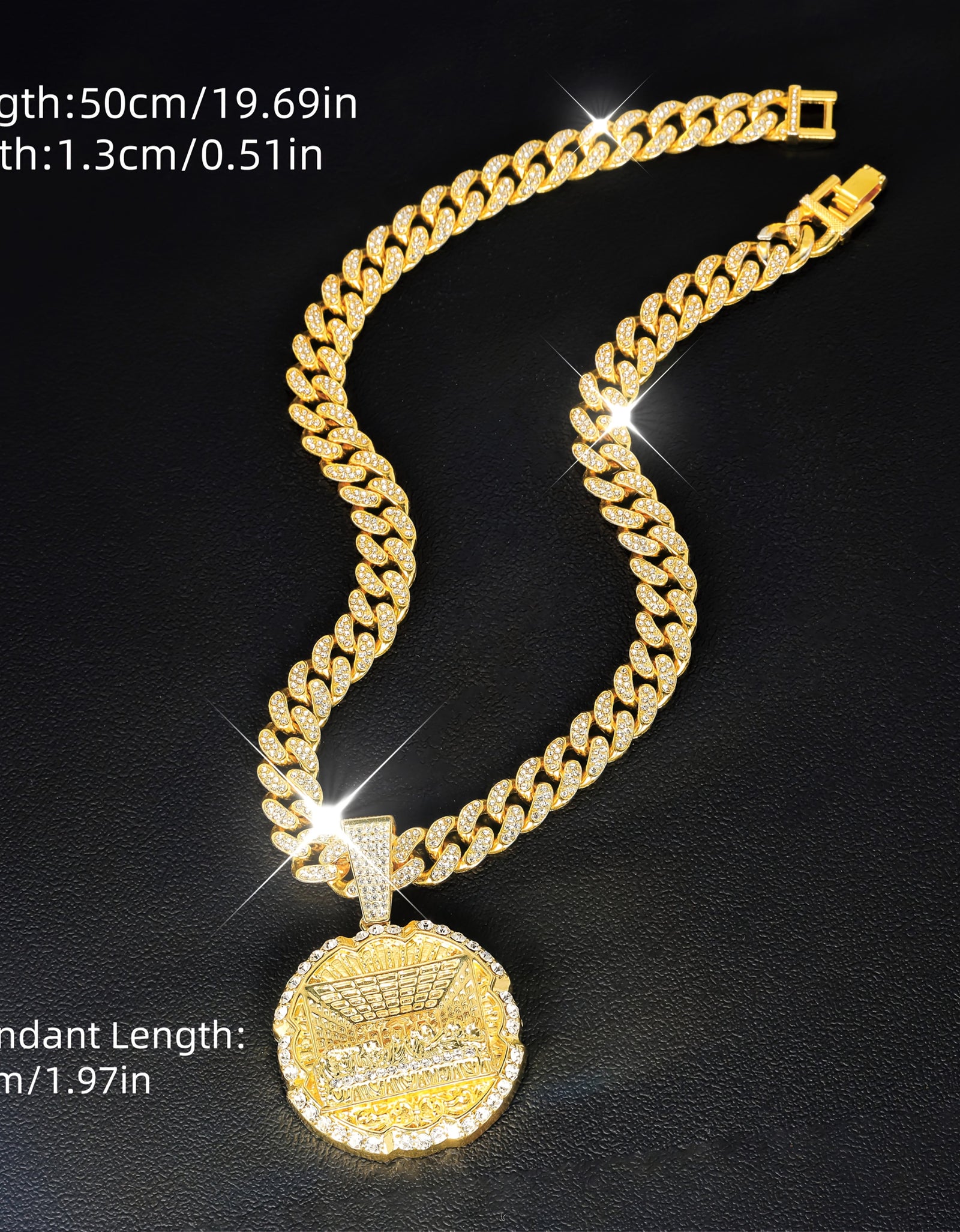 Fashionable Men's Necklace Trendy Synthetic Zirconia Men's Necklace | Fully Set, Fashionable Last Supper Round Plate Decorated | With A Beautiful Gift Box Included