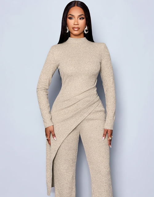 Load image into Gallery viewer, Ladies&#39; Elegant Minimalist Asymmetrical  High-Neck Shirt Long Pants Set
