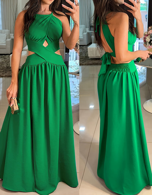 Load image into Gallery viewer, Sexy Backless Women&#39;s Evening Gown | Long Flared Skirt Formal Party Dress with Waist Cross Straps &amp; Open Back, Round Neck Spring Summer Casual to Formal Attire
