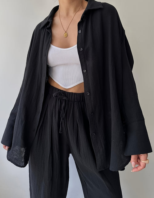 Load image into Gallery viewer, Two-piece Women&#39;s Simple Niche Lapel Long-sleeved Shirt High-Waisted Pants Fashion Suit
