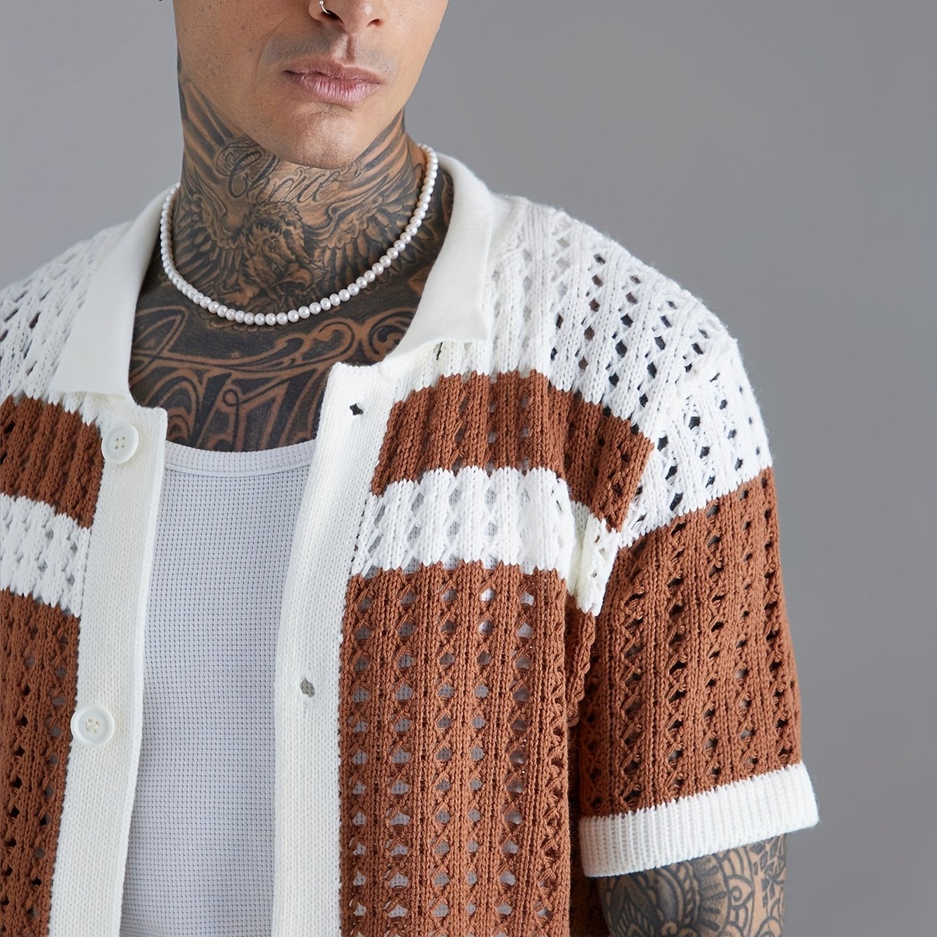 Men's Knitted Casual Suit Regular Fit Acrylic Lapel Sports Style Color Block Summer Suit Keep Short Eye Catching