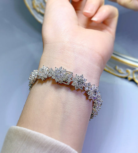 6.89inch Flower Moissanite Bangle Bracelet, 925 Sterling Silvery Wedding Bracelets for Women, 21.6cttw