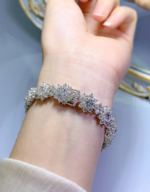 Load image into Gallery viewer, 6.89inch Flower Moissanite Bangle Bracelet, 925 Sterling Silvery Wedding Bracelets for Women, 21.6cttw

