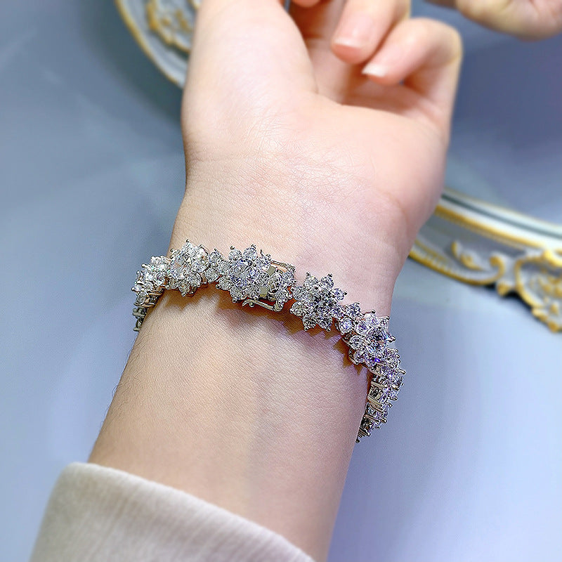 6.89inch Flower Moissanite Bangle Bracelet, 925 Sterling Silvery Wedding Bracelets for Women, 21.6cttw
