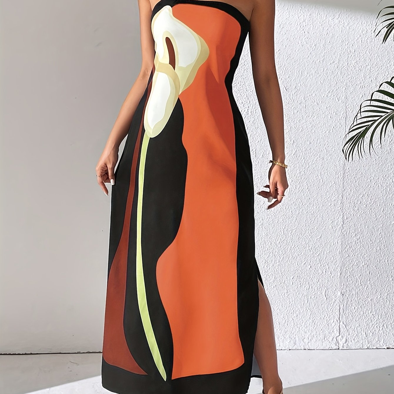 Women'S Spring And Summer Casual Elegant Women'S Avocado Print Strapless Midi Dress