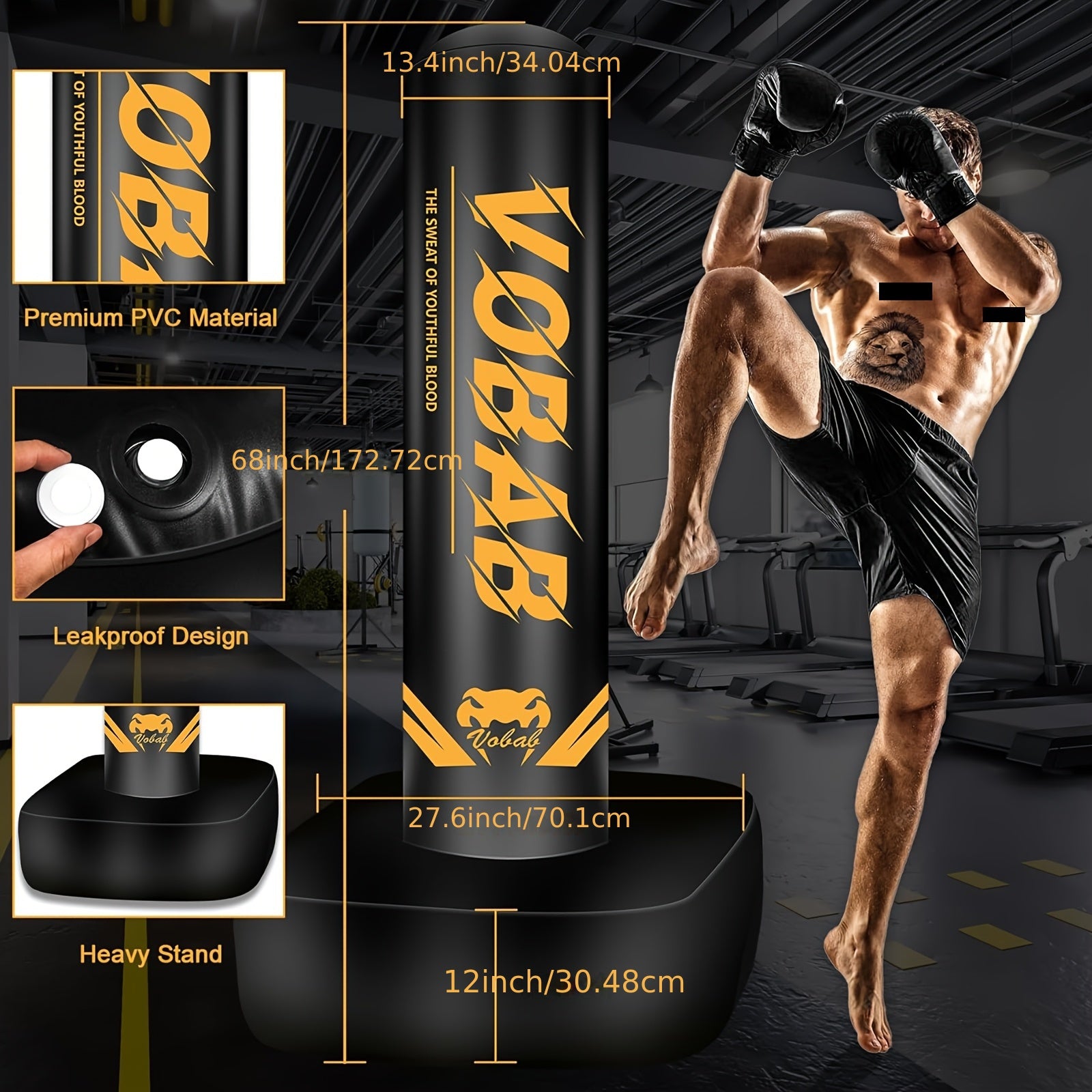 70" Heavy Punching Bag With Stand For Adults, Freestanding Boxing Bag For Men Women MMA Thai Fitness Karate Muay Beginners