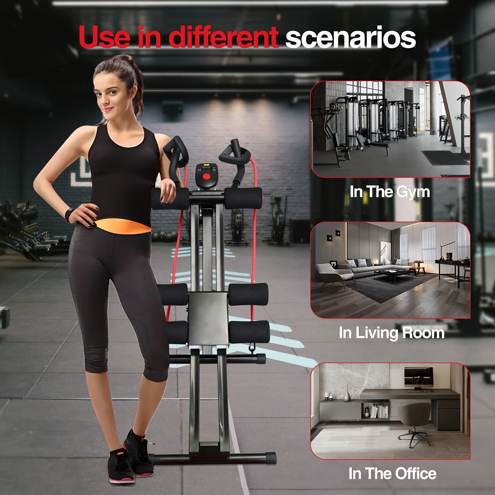 440 Lbs Ab Workout Weight Capacity Equipment, Ab Machine For Home Gym, Foldable Core & Abdominal Exercise Machine, Adjustable Ab Machine Full Body Workout Exercise Fitness Equipment Adjustable Height With Resistance Bands, Du