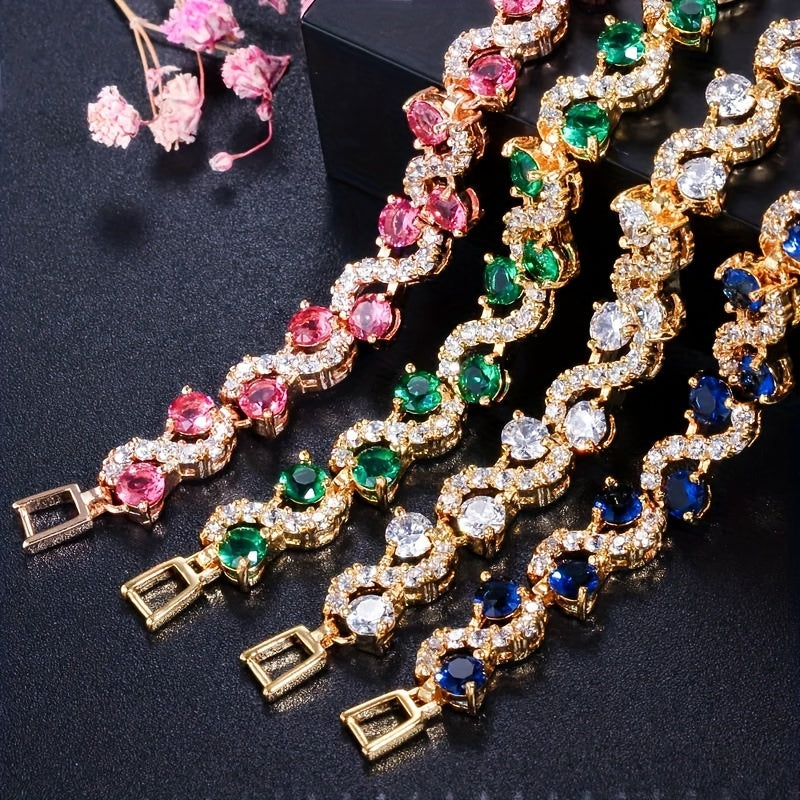 1pc Colorful Wave Crystal Stone Chain Bracelet - Fashionable, Stylish