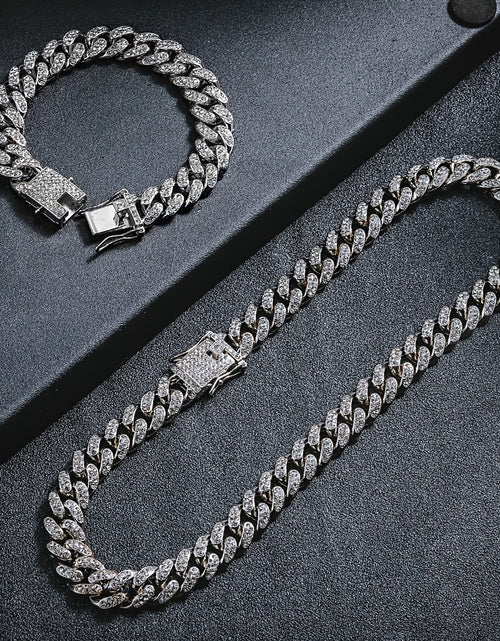 Load image into Gallery viewer, 2pcs Set Necklace &amp; Bracelet Hip Hop Style Unisex Jewelry Suit Cuban Link Chain Design Band Shiny Unisex Jewelry
