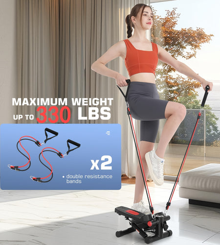 Lightweight Fitness Stepper With 2pcs Resistance Bands, Pedal Exerciser With LCD Monitor, Max Weight 250LBs