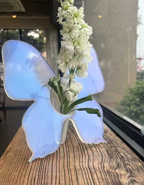 Load image into Gallery viewer, Butterfly Photo Frame Vase - Acrylic Square Floral Holder with Illuminated Wings, Battery-Free Decorative Art  Translucent Material
