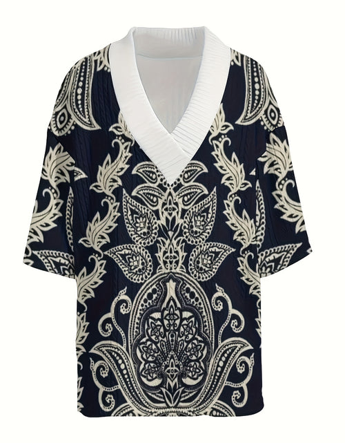 Load image into Gallery viewer, Men&#39;s Casual V-Neck T-Shirt &amp; Drawstring Shorts Set with Paisley Print - Breathable Polyester, Summer Fashion
