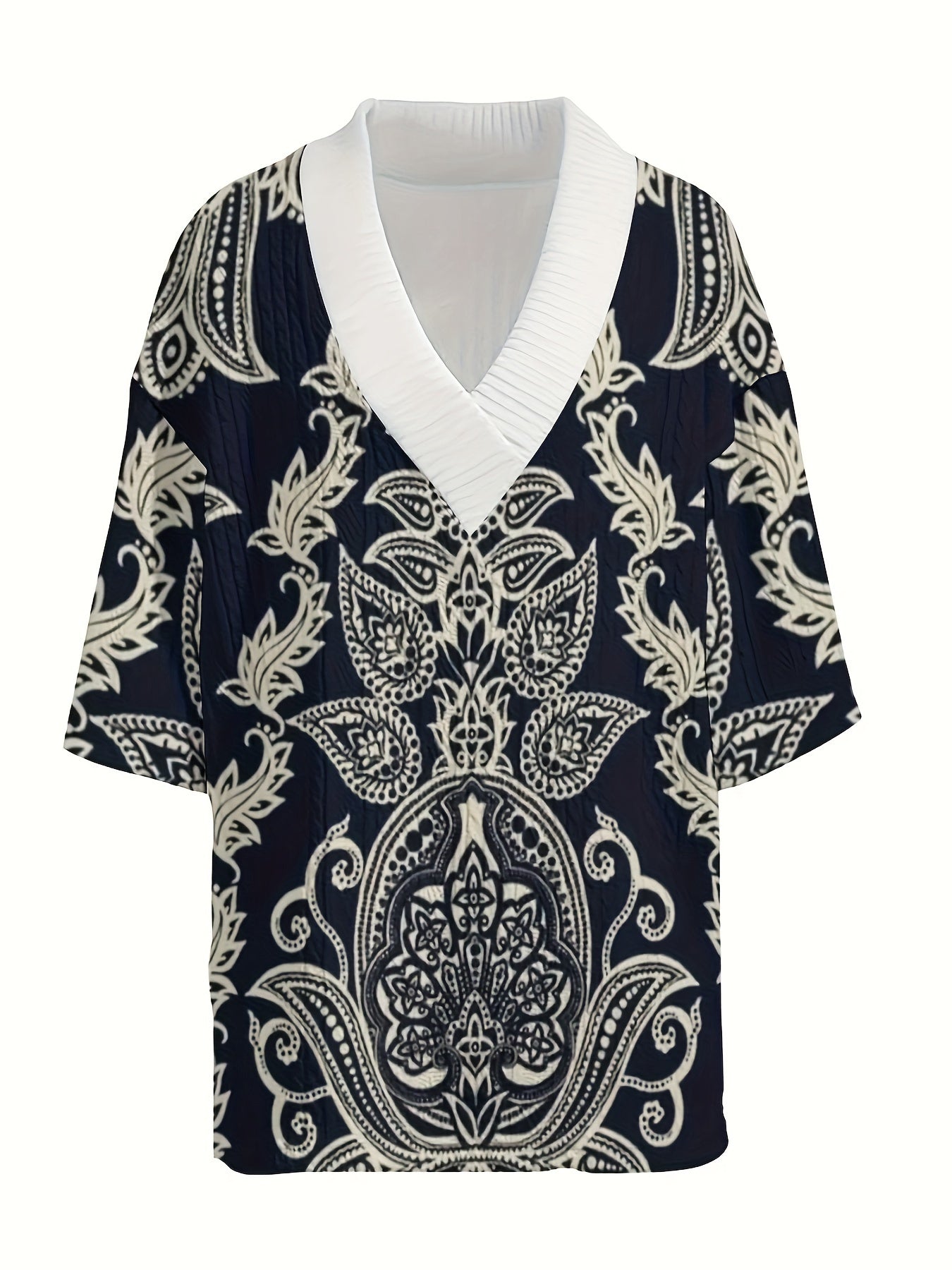 Men's Casual V-Neck T-Shirt & Drawstring Shorts Set with Paisley Print - Breathable Polyester, Summer Fashion