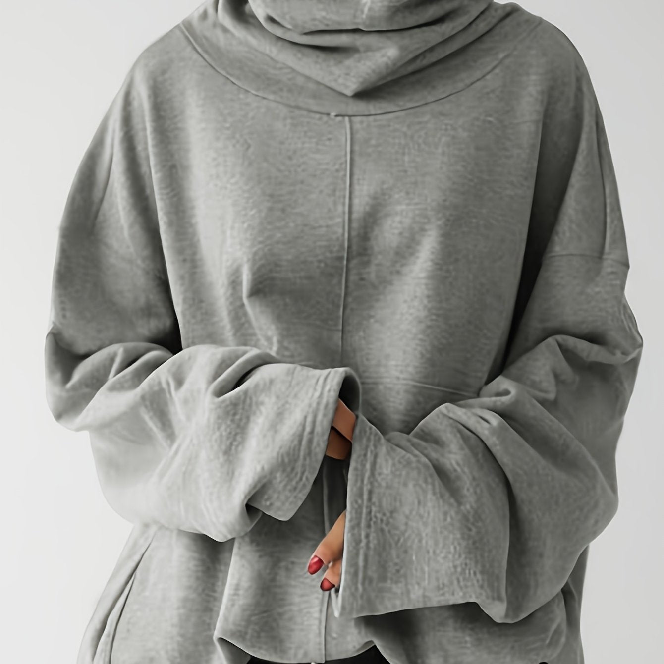 Plus Size, Women's Oversized Casual High Neck Pullover Hoodie with Front Pocket - Loose Fit Long Sleeve Solid Color Sweatshirt for Fall Winter, Plus Size Friendly