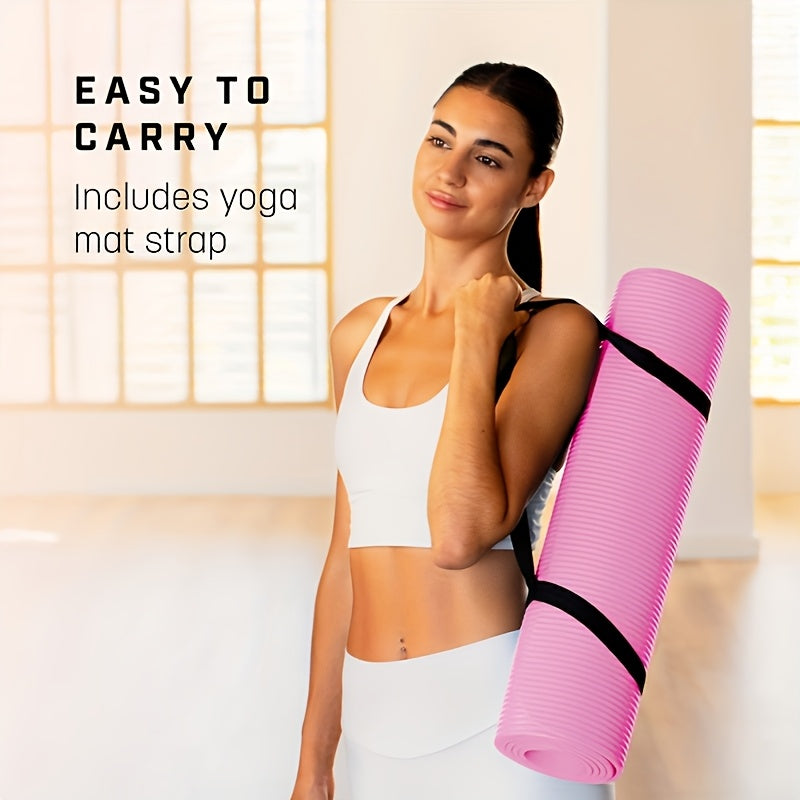 High-quality NBR rubber yoga mat, extra thick and wide, non-slip and durable, ideal for fitness and dance training, comes with a carrying strap, size 183*61*0.8cm/6.0*2.0*0.02 feet, perfect gift for birthdays, Easter, Mother'
