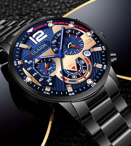 4pcs Men Stainless Steel Watch & Jewelry Set - Quartz Watch, Bracelet, Necklace, Ring With Gift Box - Versatile For Casual & Formal Occasions -