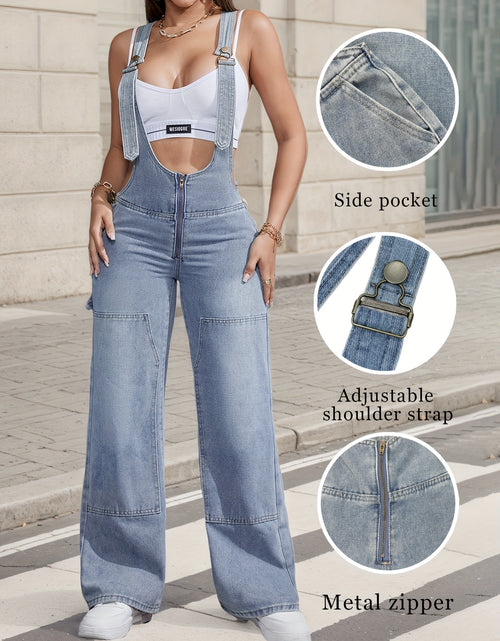 Load image into Gallery viewer, 2025 New Women&#39;S Sexy Adjustable Strap Denim Romper Casual Sleeveless High-Waisted Cargo Jeans
