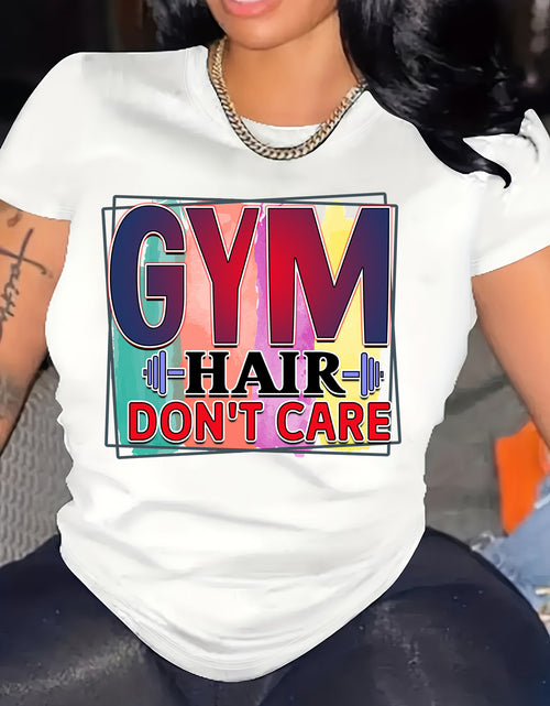 Load image into Gallery viewer, Plus Size Women&#39;s &quot;Gym Hair Don&#39;t Care&quot; Graphic Tee - Colorful Design, Comfortable &amp; Machine Washable
