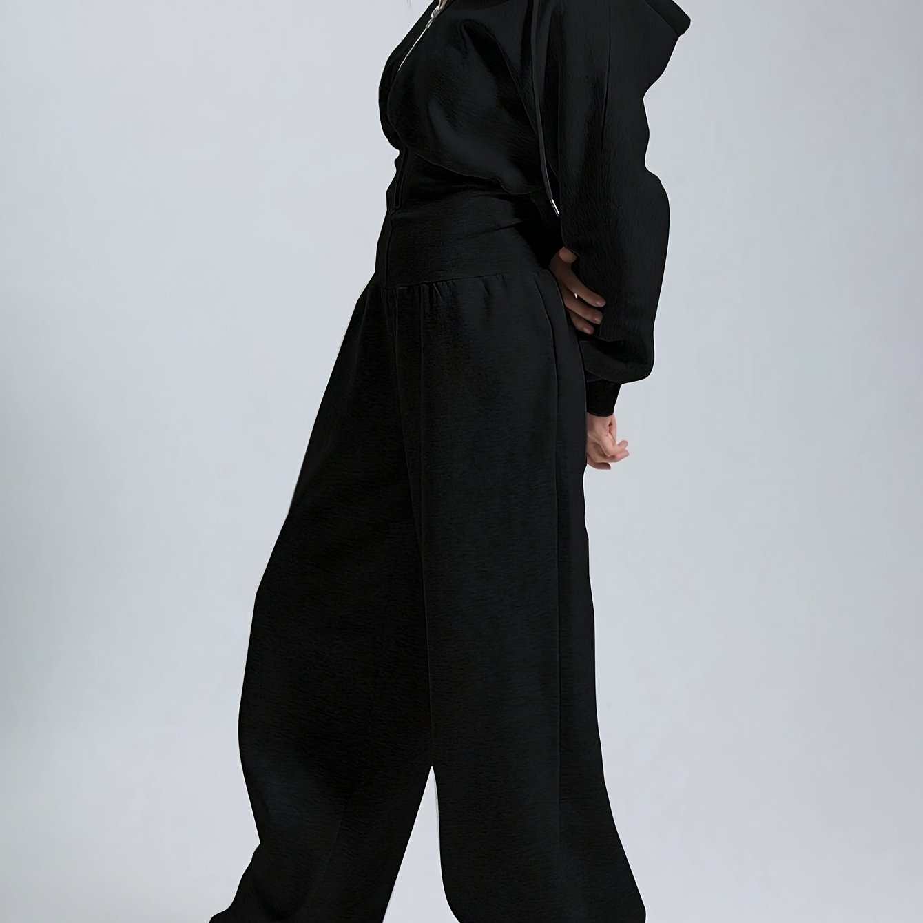 Women's Casual Solid Color Hooded Zipper Jumpsuit - Long Sleeve Elastic Waist Pantsuit, Machine Washable Spring & Autumn Outfit for Casual Attire, Comfortable Leisurewear, Durable Leisurewear
