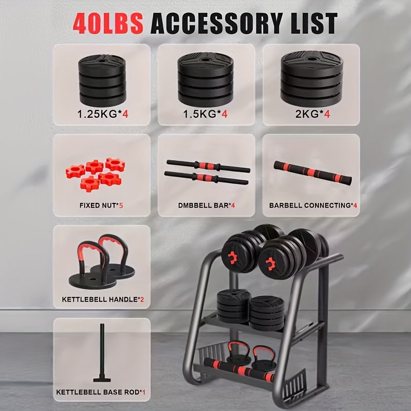 Adjustable Dumbbell Set, 90/70/30/20 Lbs Free Weights Set with Upgraded Nut, 4in 1 Weight Set Used As Kettlebells, Barbell, Push Up Stand, Fitness Exercise for Home Gym Suitable Men/ Women