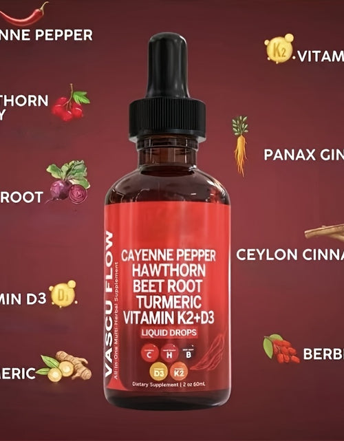 Load image into Gallery viewer, CAYENNE PEPPER, HAWTHORN, BEET ROOT, TURMERIC, VITAMIN K2+D3, ALL-IN-ONE LIQUID DROPS, EASILY MIX WITH SALAD, SMOOTHIES, SANDWICH, DROPS, COFFEE, 60ML

