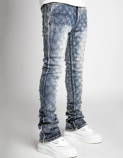 Load image into Gallery viewer, Men&#39;s Sparkling Elastic Straight Jeans ,Skinny Cotton Blend with Nail Drill Decoration
