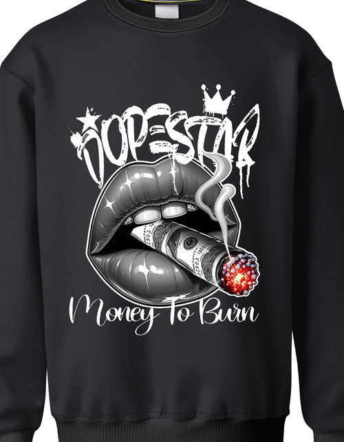 Load image into Gallery viewer, Single-sided Printing Round Neck Sweater, Money Burning Graphic Printing Retro Sweater, Loose Casual, Autumn And Winter Comfortable Wearing Sweater For Men
