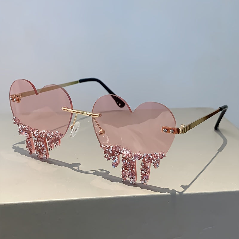 Fashion Women Heart Style Glasses with Decor Frame By Rhinestones New Multicolor Frameless Glasses