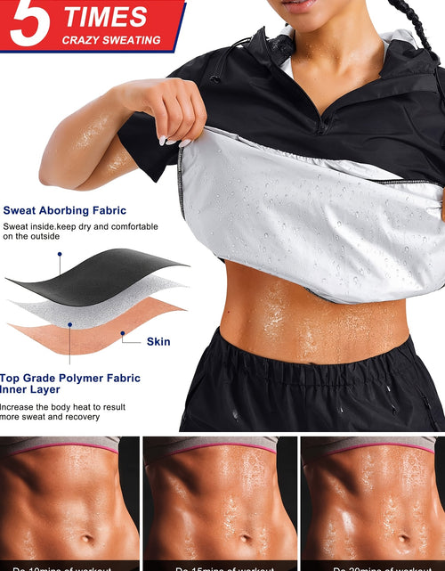 Load image into Gallery viewer, Plus Size Women&#39;s Sauna Jacket - Workout Top with Zipper Front, Moisture-Wicking Polyester, Stand Collar &amp; Short Sleeves for Gym, Casual Wear - All-Season Body Shaper, Gym Apparel, Sleek Sporty Design, Medium Elasticity
