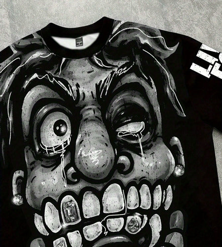 [Funny Face Graphic Tee] Funny Face Print Graphic T-Shirt | Men's Loose Streetwear Tee Shirts