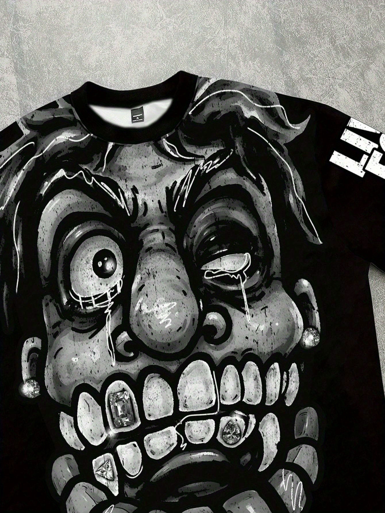 [Funny Face Graphic Tee] Funny Face Print Graphic T-Shirt | Men's Loose Streetwear Tee Shirts