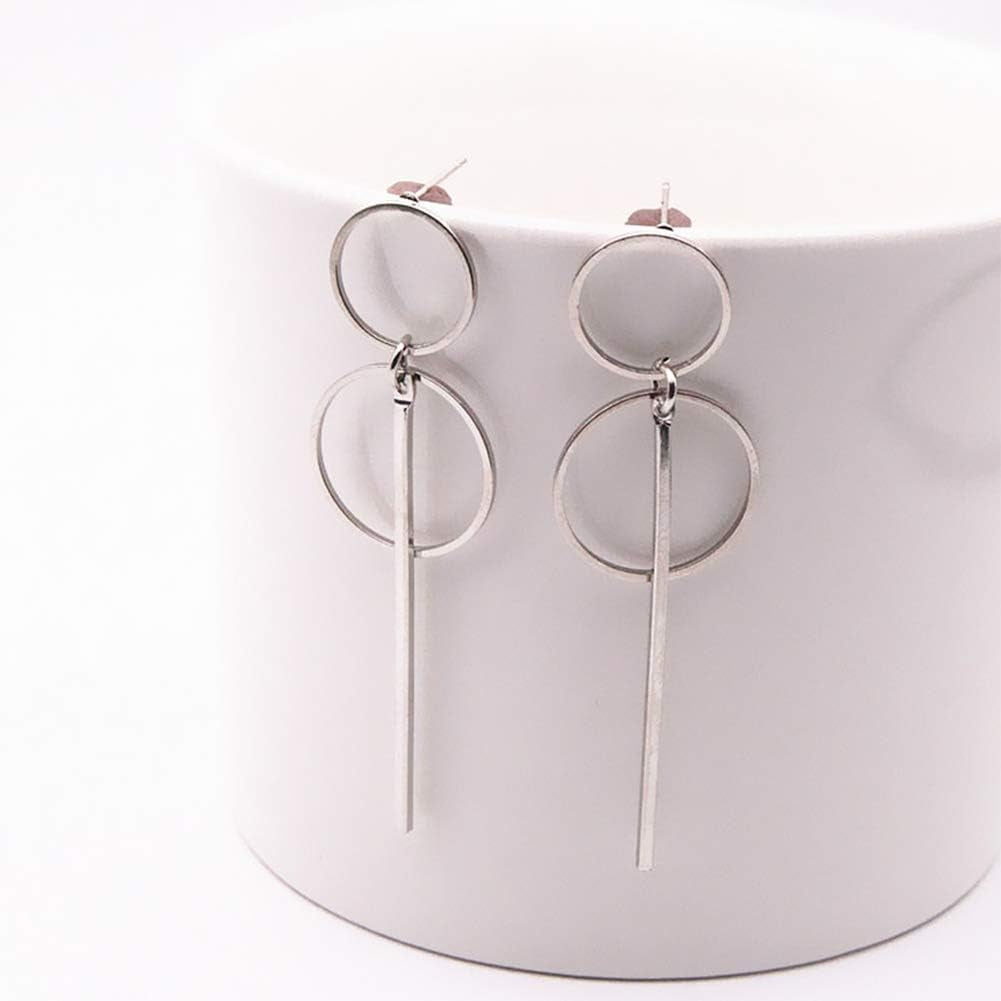 Geometric Double Circle Hoop Dangle Earrings Simple 8 Infinity Knot Bar Tassel Drop Earrings for Women Jewelry