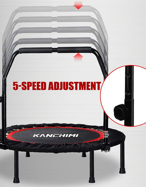 Load image into Gallery viewer, Mini Trampoline 450/550 LBS Foldable with Bungees - 40&quot; U-Shaped Adjustable Foam Handle - Stable &amp; Quiet Exercise Rebounder for Adults - Indoor/Outdoor Workout - Black - Trampoline for Exercise
