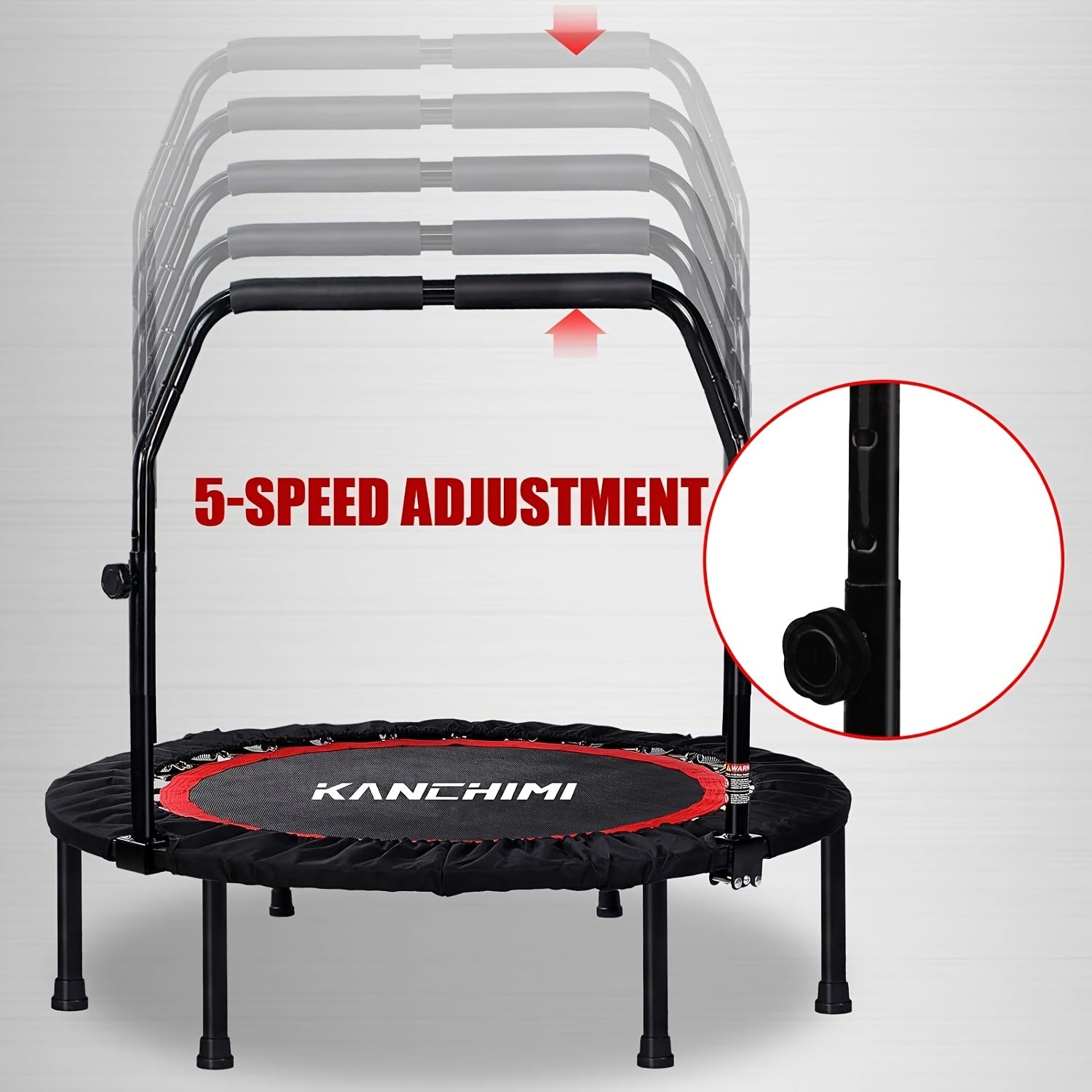 Mini Trampoline 450/550 LBS Foldable with Bungees - 40" U-Shaped Adjustable Foam Handle - Stable & Quiet Exercise Rebounder for Adults - Indoor/Outdoor Workout - Black - Trampoline for Exercise