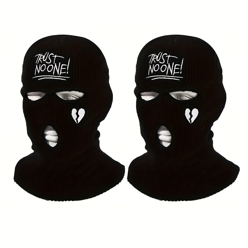 2pcs Graphic Unisex Thermal 3-Hole Winter Knitted Mask With Full Face Covering For Outdoor