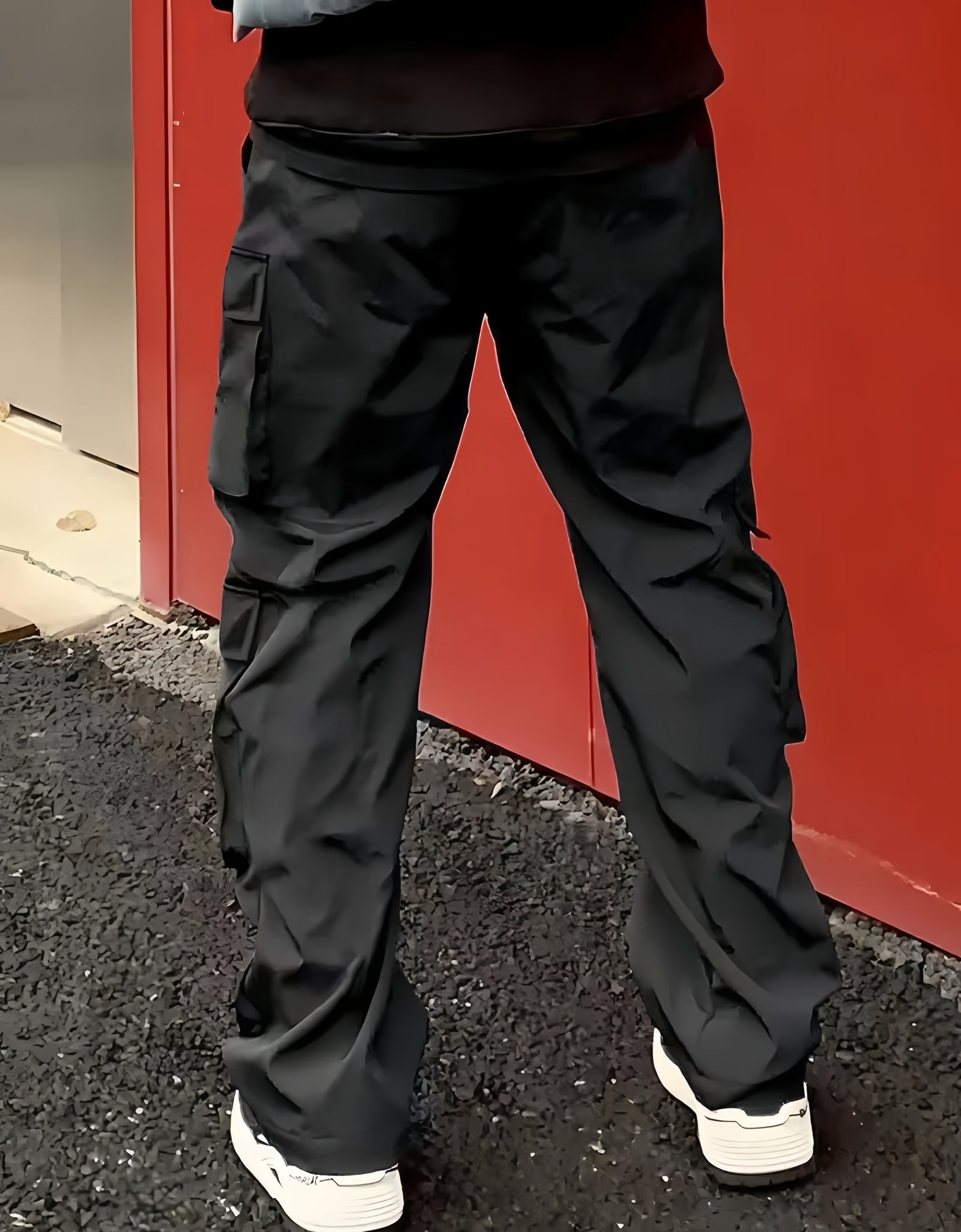 Men Casual Cargo Pants -  Multi-Pocket, Drawstring Waist, Loose Fit, Non-Stretch Polyester