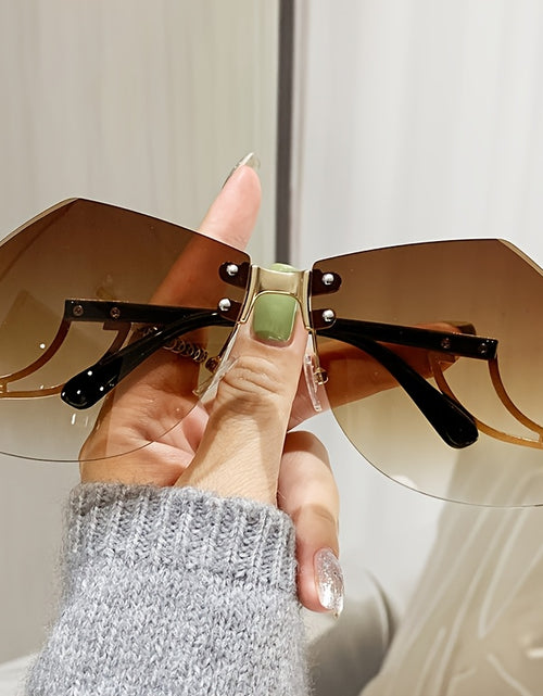 Load image into Gallery viewer, Frameless Oversized Fashion Glasses for Women - Gradient Pink to Clear Lenses, Hollow-Out Temple Arms, Protection &amp; Anti-Glare Coating, Luxury Fashion Accessories
