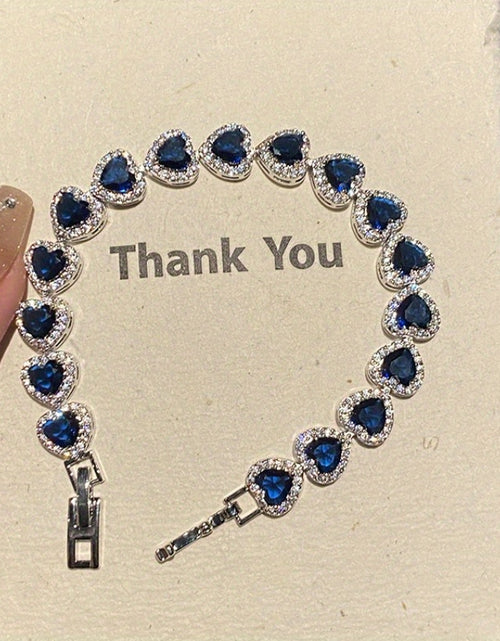 Load image into Gallery viewer, Vintage-Inspired Dark Blue Heart Zirconia Bracelet - French Royal Style, Luxurious Alloy with Cubic Zirconia Accents
