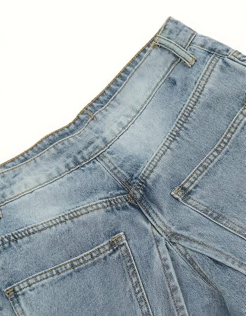 Load image into Gallery viewer, Women&#39;s 2-in-1 High Waist Vintage Washed Denim Jeans Magic Mia Barrel Jeans Baggy Urban Explorer Pants Faux Two-Layer Overlay Side Zipper Street Style
