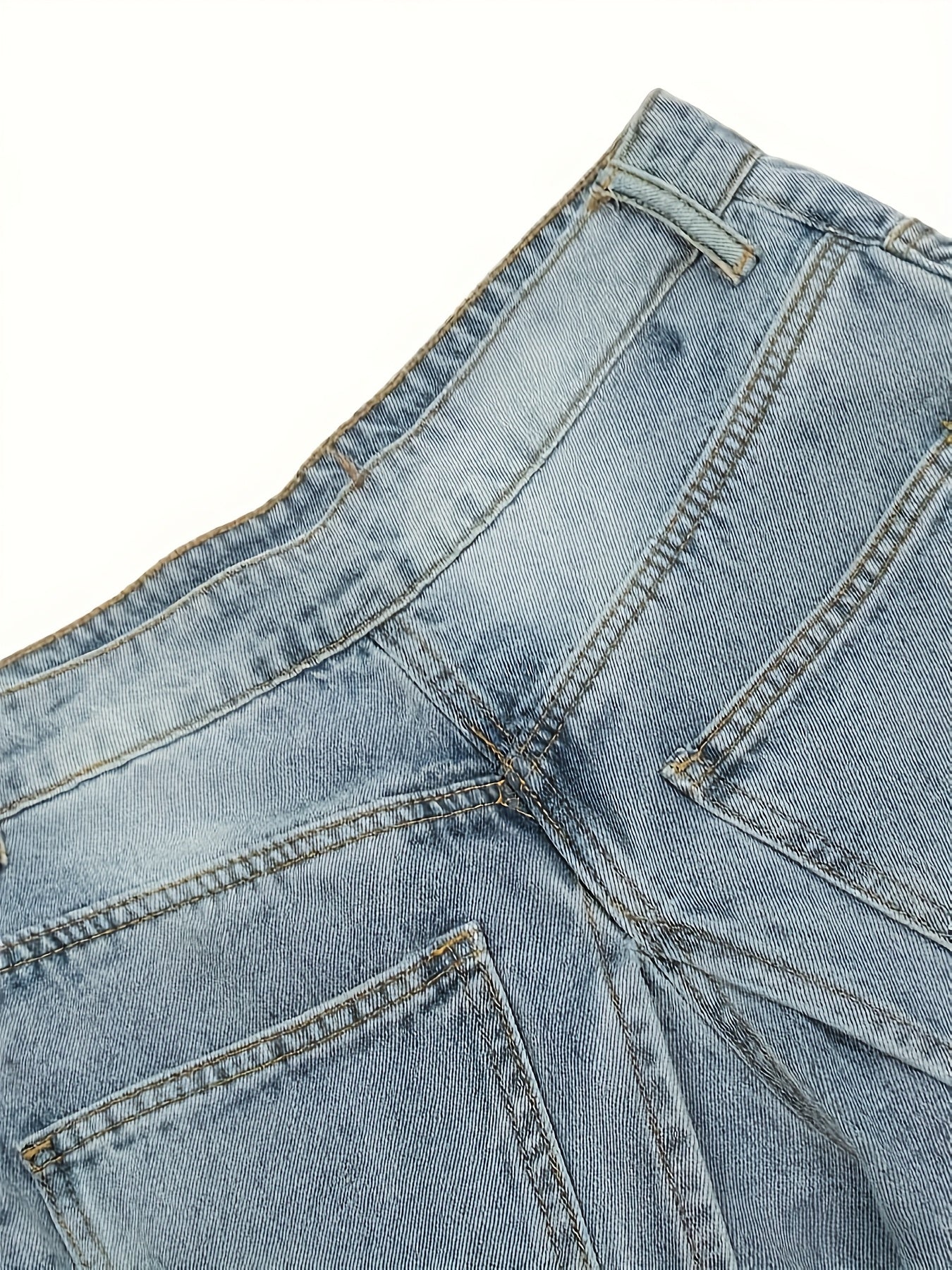 Women's 2-in-1 High Waist Vintage Washed Denim Jeans Magic Mia Barrel Jeans Baggy Urban Explorer Pants Faux Two-Layer Overlay Side Zipper Street Style