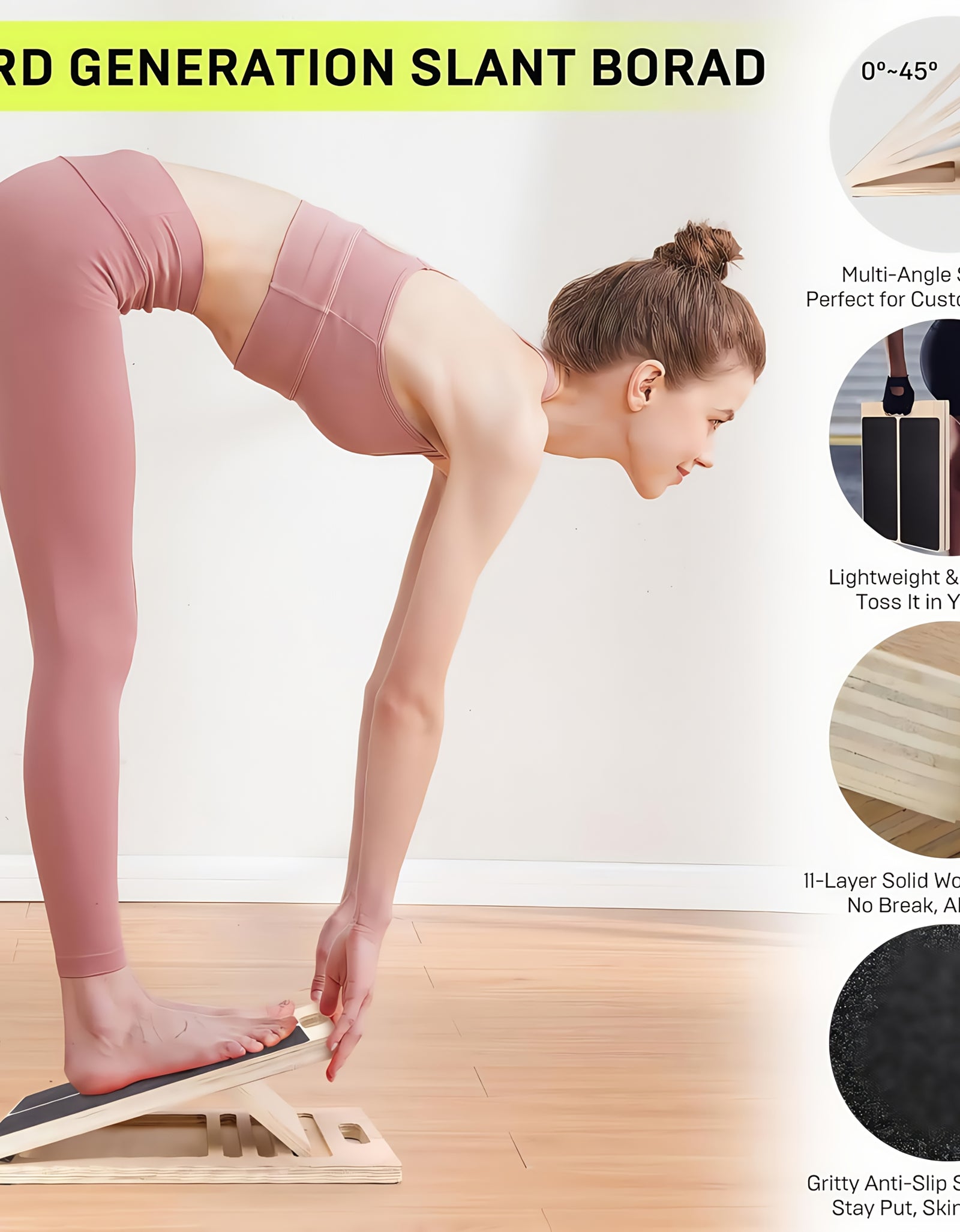 [Portable Wooden Slant Board] Adjustable Portable Wooden Slant Board - Non-Slip Surface, Lightweight & Sturdy Construction for Home Gym, Physical Relax, Squats, Calf Stretching, Ankle/Foot Mobility, Heel Stretch - Ideal for A