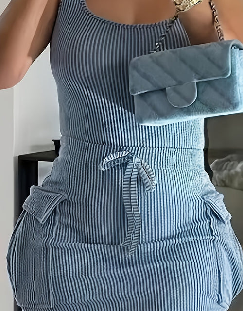 Load image into Gallery viewer, [Sleeveless Bodycon Dress] Sleeveless Ribbed Knit Dress | Women&#39;s Sexy Multi-Pockets Bodycon Midi Dress with Tie Waist | Casual Summer &amp; Spring Attire, Ribbed Texture Detail

