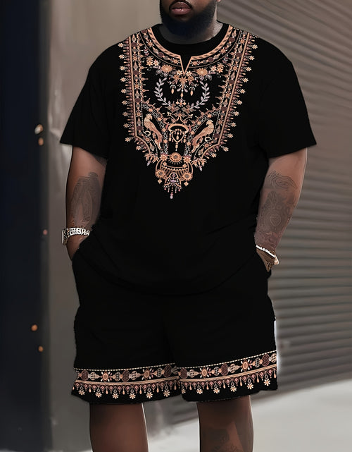 Load image into Gallery viewer, Plus-Size Men&#39;S Sports Casual Drawstring Set with Short Sleeves And Shorts, Featuring a National Style, Plus Size
