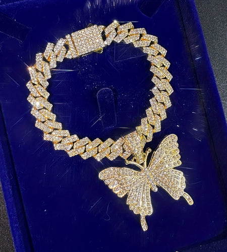 Shimmering Butterfly Rhinestone Anklet - Chic Cuban Link Chain for Women