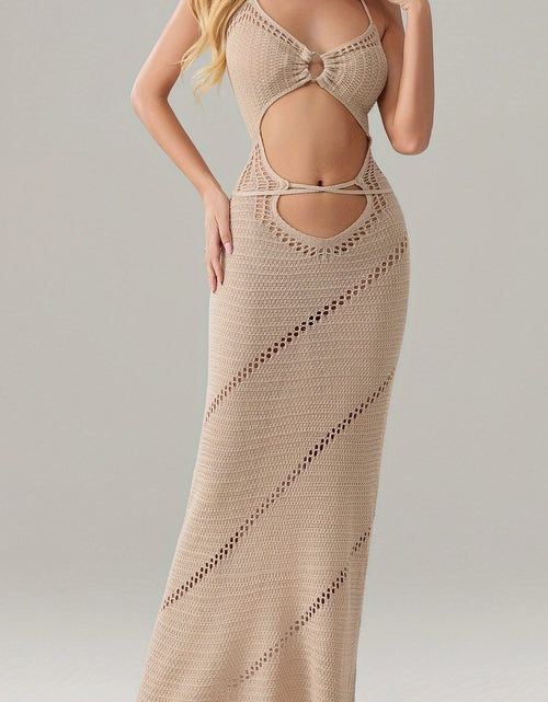 Load image into Gallery viewer, Women Sleeveless Knit Long Dress Solid Color Halter Front Cutout Back Tie-Up Slim Dress
