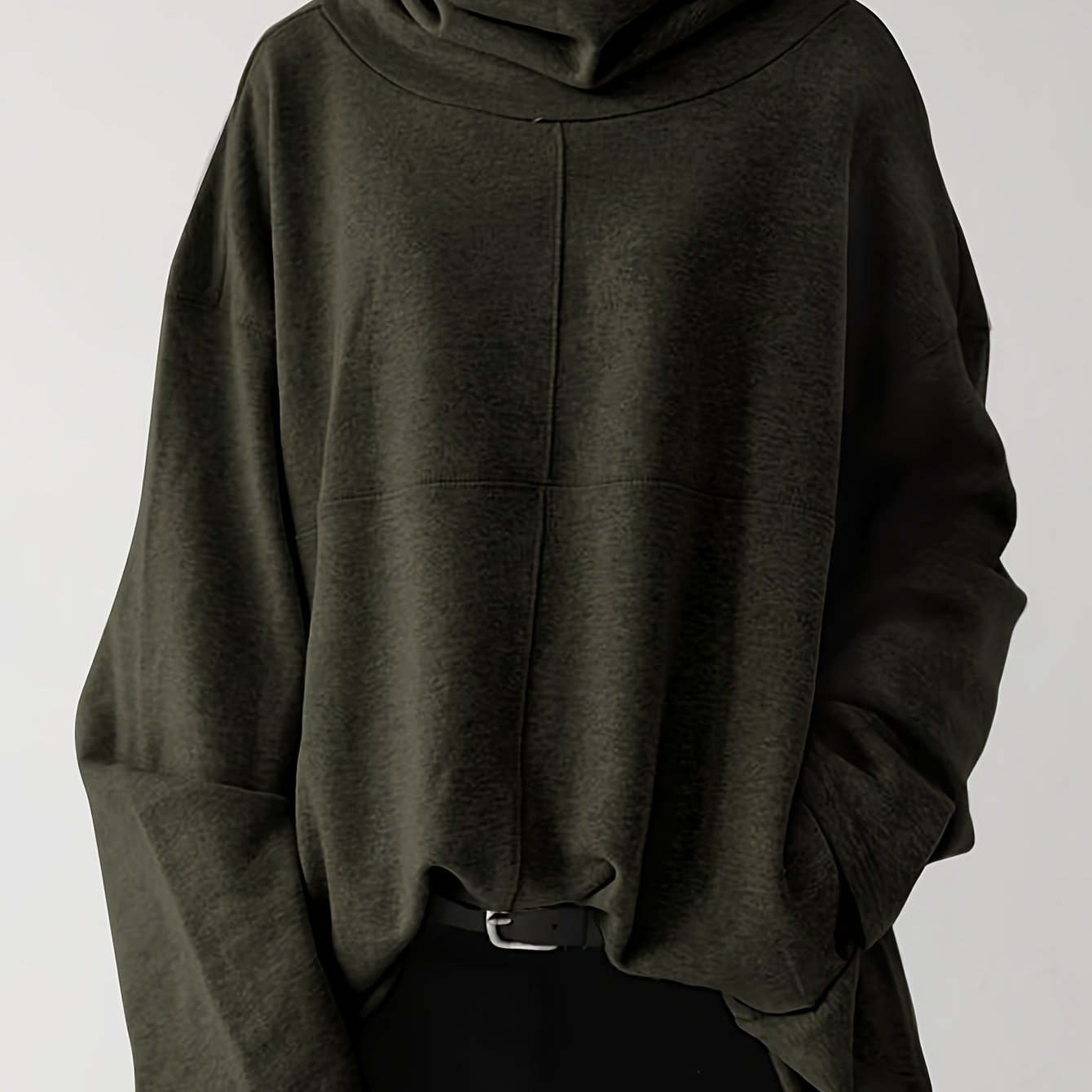 Plus Size, Women's Oversized Casual High Neck Pullover Hoodie with Front Pocket - Loose Fit Long Sleeve Solid Color Sweatshirt for Fall Winter, Plus Size Friendly