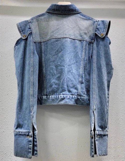 Load image into Gallery viewer, Trendy Fashion Women Denim Jacket | Niche Design, Retro Style, Heavy Industry, Right-Angle, Short, Asymmetrical Hem, Single Breasted, Long Sleeve, Casual Fit
